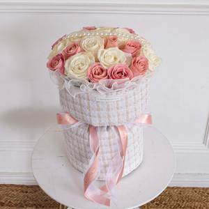 24 Roses with Pearls - Tweed Bouquet
