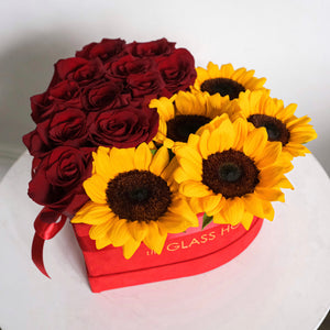 Sunflowers & Roses - Petite Heart Velvet Box