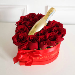 Roses & Bubbly - Petite Heart Velvet Box