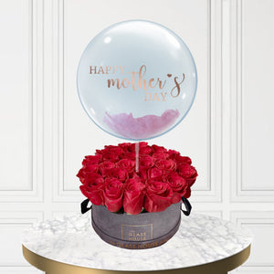 Gray Velvet Box of Roses + Bubble Balloon