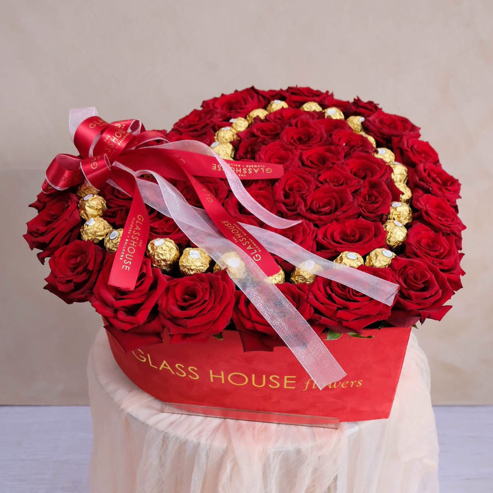 Roses & Ferrero Heart Outline - Large Heart Velvet Box