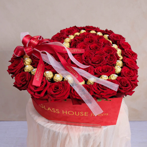 Roses & Ferrero Heart Outline - Large Heart Velvet Box