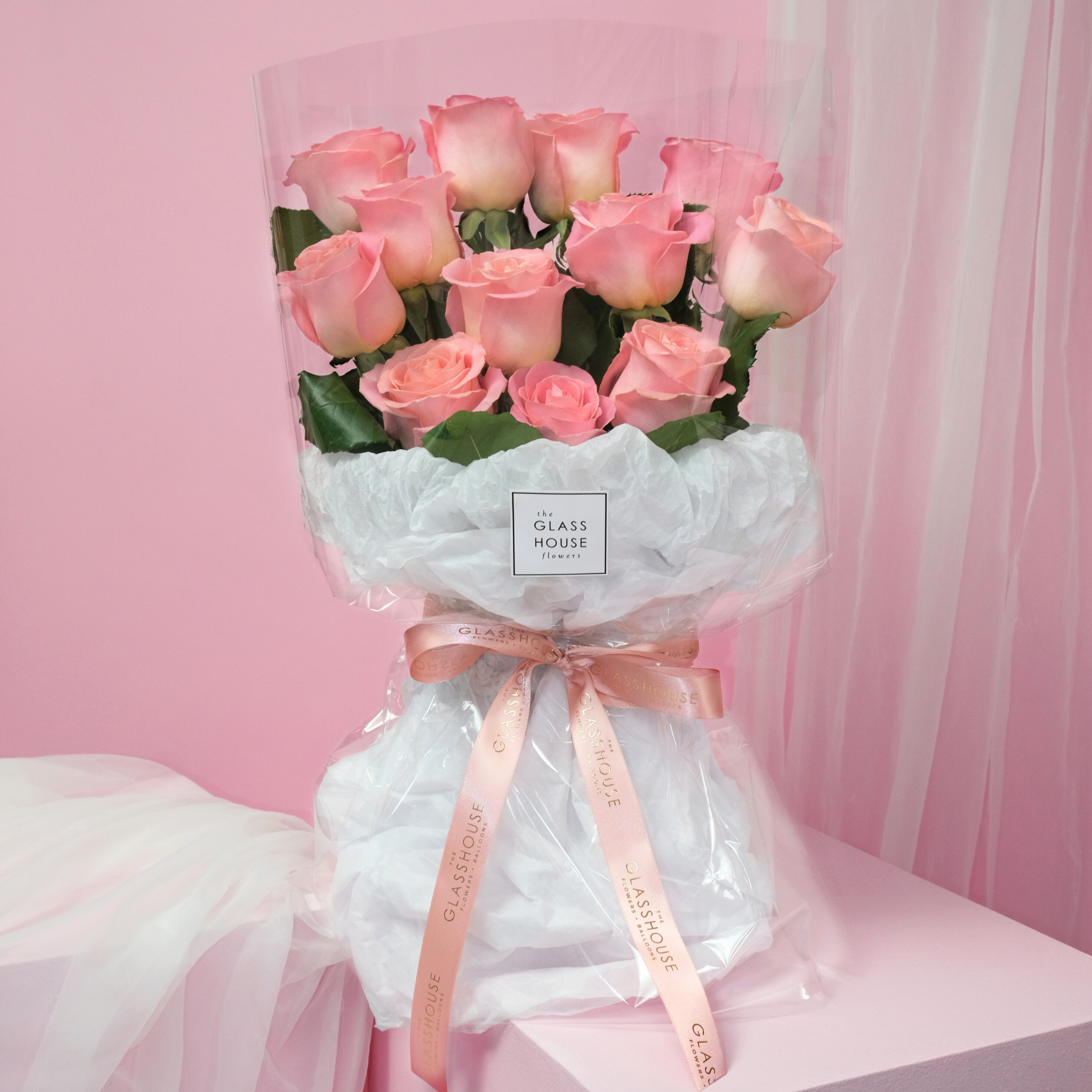 One Dozen Roses - Clear/Pearl Bouquet