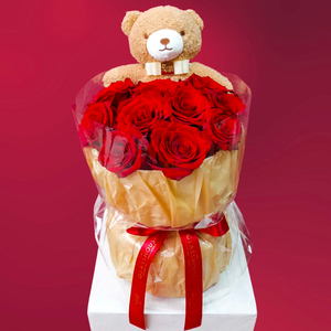 Bear Hugs Bouquet - 10 Roses