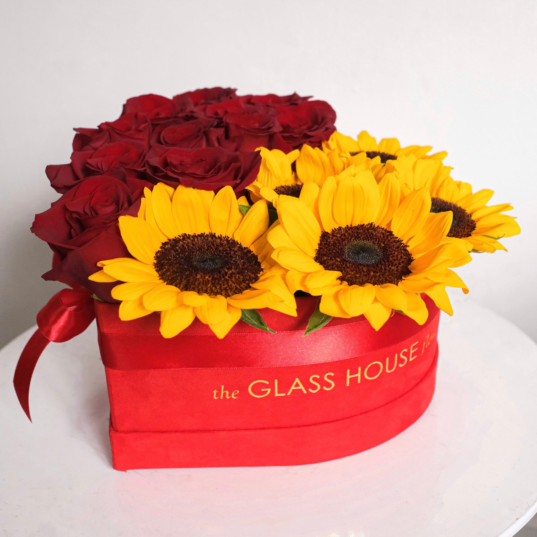 Sunflowers & Roses - Petite Heart Velvet Box