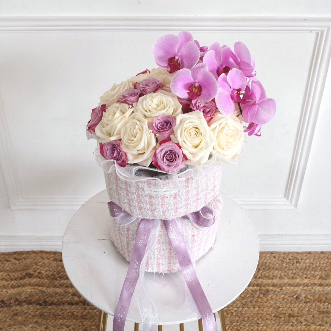 Roses & Phalaenopsis Orchids - Tweed Bouquet