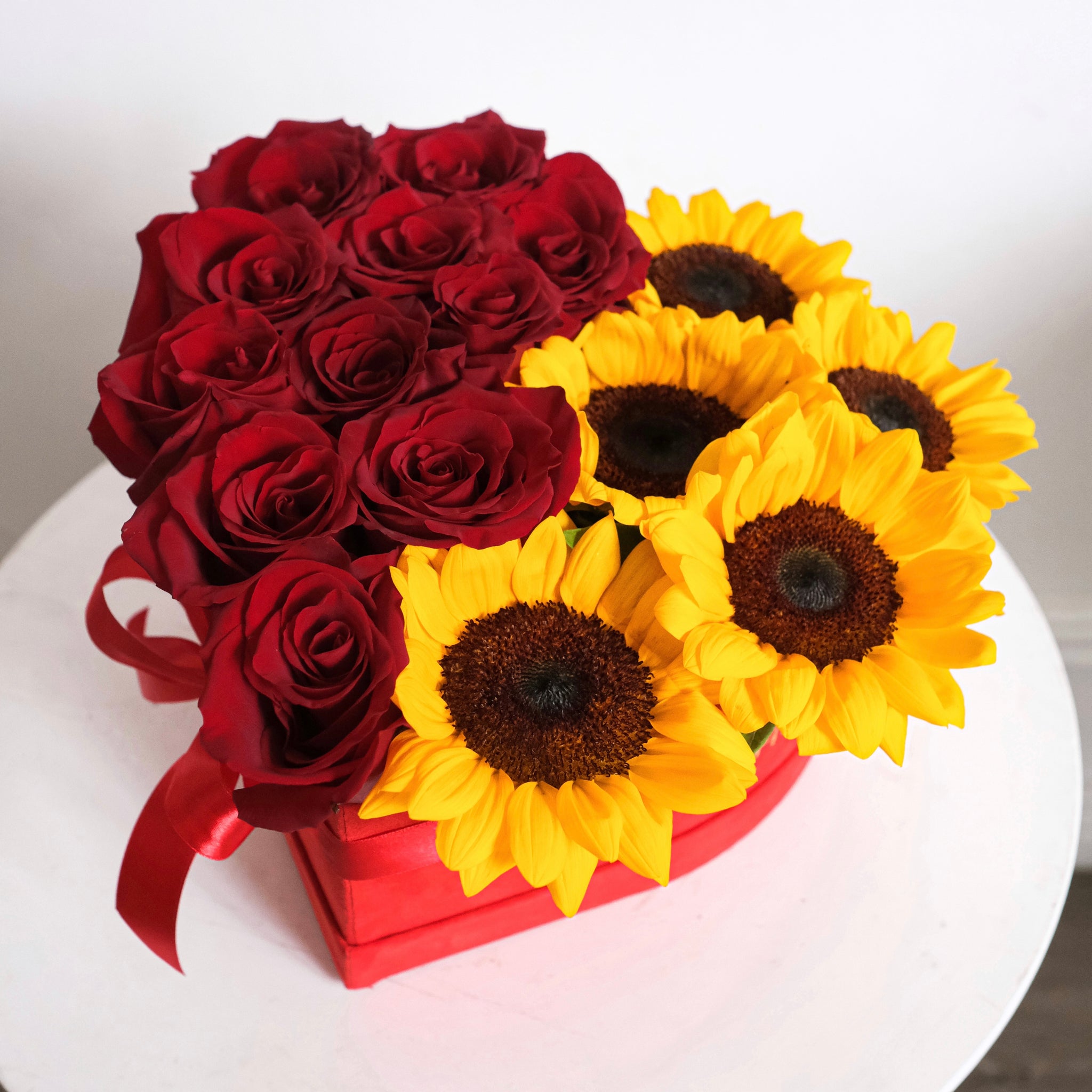 Sunflowers & Roses - Petite Heart Velvet Box