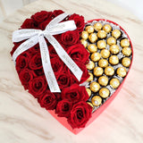 Half Roses & Half Ferrero - Large Heart Velvet Box