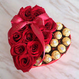 Half Roses & Half Ferrero - Petite Heart Velvet Box
