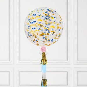 Jumbo Blue & Gold Confetti Balloon