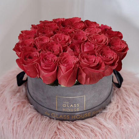 Classic Roses Gray Velvet Box